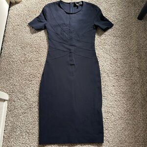 Derek Lam Navy Short Sleeve Stretch Crepe Bandage Sheath Pencil Dress